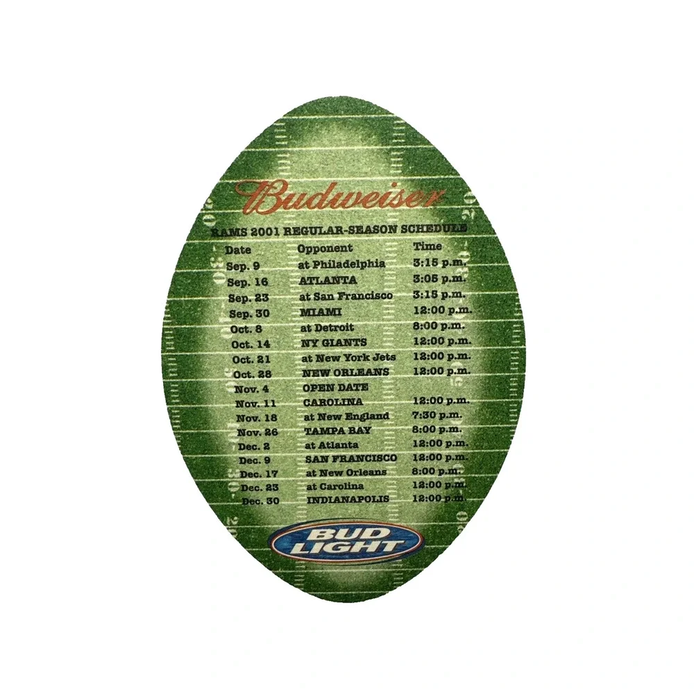 Budweiser Rams NFL Football Coasters 2001 Schedule Beer Barware Set‎
